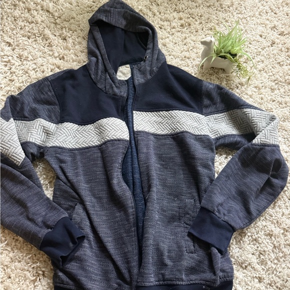 Blue and grey zip up athletic sports warm colorblock fall winter hoodie - Picture 2 of 6
